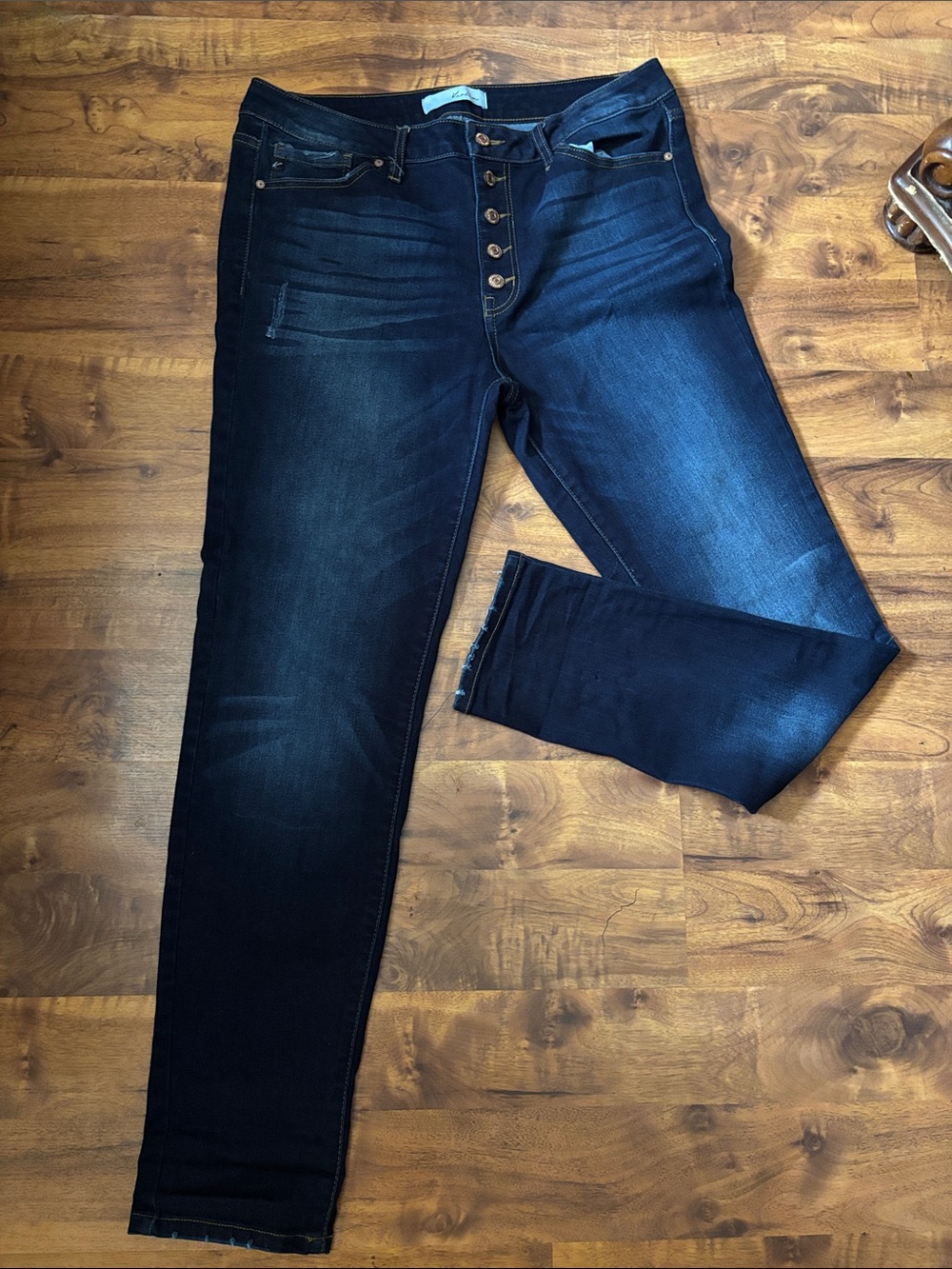 KanCan Women’s Slim Dark Blue Button-Fly Jeans